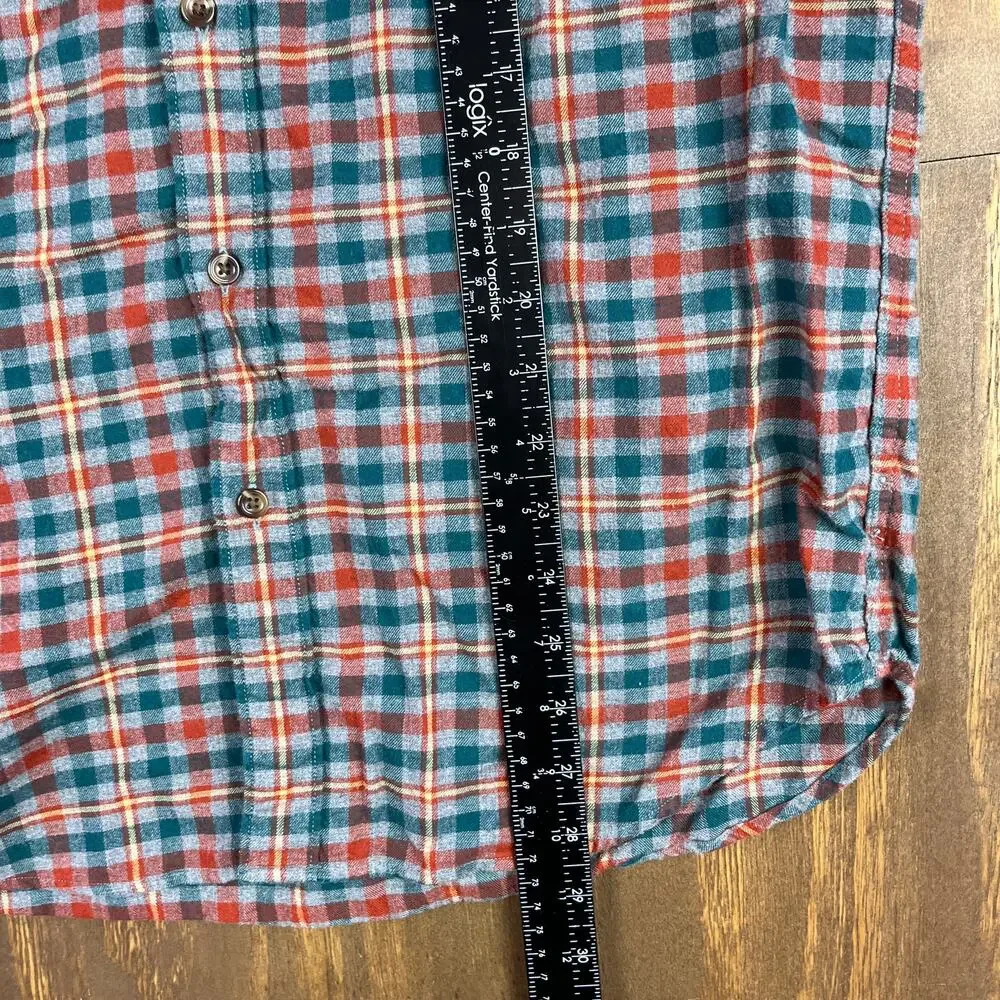 J Crew Mens Flannel Shirt Multicolor Green Gray Orange Plaid Slim Button Down L